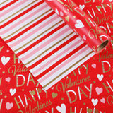 Red Wrapping Paper Roll, 17 Inch X 32.8 Feet, Happy Valentine'S Day - Colorful Stripes Design Gift Wrap For Valentine'S Day, Wedding, Bridal Shower, Birthday, Baby Shower, Party