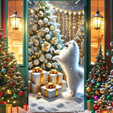 Merry Christmas Door Cover With Cute Dog Xmas Winter Holiday House Wonderland Decorations Hanging Banner Party Supplies Polyester For Front Door Indoor/Outdoor (Puppy Type A,35X71 Inches)