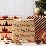 3 Rolls Christmas With Red Foil Kraft Wrapping Paper Rolls,Mini Roll-17 Inch X 10 Feet Per Roll