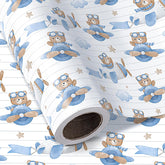 Bear Baby Shower Wrapping Paper Roll - Mini Roll - 17 Inch X 16.5 Feet - Airplane Teddy Bear Baby Boy Wrapping Paper, Perfect For Kids Boys Birthday, Newborn Gift Wrap