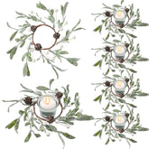 6 Pieces Christmas Pillar Candle Rings Frosted Mistletoe Wreaths With Pearl Accents Artificial Wreath Holiday Candle Rings For Holiday Parties And Home Decor