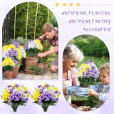 50 Bundles Artificial Flowers Outdoor Uv Resistant Faux Silk Pansy Flowers Bulk Plastic Fake Plants For Home Wedding Kitchen Garden Table Centerpieces Summer Decor, Purple, Yellow, White