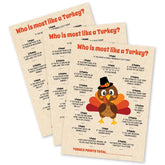 15 Who Is Most Like A Turkey Game Cards- Fun & Easy For Family Thanksgiving. Friendsgiving, Church Party, Supplies, Activity, Decorations