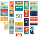Colorful Gratitude Encouragement Cards / 50 Motivational Kindness Cards / 25 Inspirational Quote Designs/Flat 2" X 3.5" Employees Students Coworkers Uplifting Mini Card