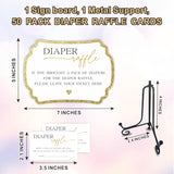 Golden Diaper Party Game Set, 50 Pcs Diaper Raffle Tickets, 1 Wooden Sign & 1 Iron Stand, Gender Neutral Baby Shower Game Kit For Boys & Girl, Newborn Baby, Party Favor & Supplies - A01
