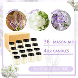36 Pcs 4Oz Mini Mason Jar Candles Small Scented Candles Bulk Aromatherapy Ideal Souvenir Favors For Wedding Birthday Party (Freesia, Lavender, Jasmine, Black)
