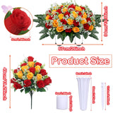 3Pcs Headstone Flowers Saddle For Tombstone,Cemetery Flower Memorial Bouquet With Vase,Rose Headstone Flowers Saddle (Red Yellow)