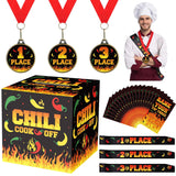 Chili Cook Off Contest Ballot Box With 50 Pcs Pepper Voting Cards 3 Pcs Trophy Medals 3 Pcs Award Sash For Chili Cook Off Game Prizes Award Party Supplies Decorations
