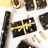 Birthday Wrapping Paper Roll - Matte Black And Gold Foil Gift Wrapping Paper For Women Men Boys Girls, Gold Foil Balloon Design Gift Wrap For Birthday Father’S Day Graduation, 17 Inch X 33 Feet