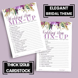 Purple Floral Bridal Shower Games - 25 Wedding Word Scramble Cards - Fun Guessing Activity For Engagement Parties And Rehearsal Dinners - Rustic Theme