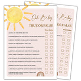 Boho Sunshine 30 Oh Baby True Or False Game Cards With 1 Answer Card, Gender Reveal Party Supplies Favors (5"X7") - D03