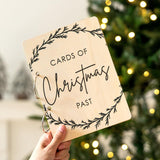 Christmas Greeting Card Holder, Wooden Keepsake Album, Holiday Card Organizer, Festive Photo Keeper & Memory Collection For Christmas, Birthday Cards (Elegant Wreath)