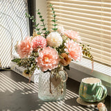 Fake Flowers With Vase,Faux Flowers In Vase For Home Decor,Silk Pink Dahlia Artificial Flowers With Vase For Coffee Table Decor,Living Room Bathroom Plant Decor, Centerpiece Table Decorations