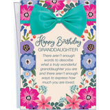 Birthday Card For Granddaughter - Large Card Opens To 10? × 7.75? - Lovely Lavender And Purple Flowers Topped Off With A Gorgeous Teal Ribbon And Bow - Made In Usa D#95366