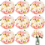 96 Heads 8 Bouquets Artificial Rose Flowers Bouquet Flower Roses With Stems Fake Roses Wedding Floral Arrangements Centerpiece For Home Table Bridal Party Decor, Champagne And Pink