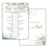 Housewarming Party Games, This Or That, Greenery Floral Golded New Home, New House, New Homeowner Party Games Cards, 30 Sheets Each Pack