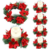 6 Pcs Christmas Candle Rings Artificial Red Poinsettia Candle Rings Christmas Table Centerpieces Decorations For Home Xmas Holiday Party Table Centerpiece