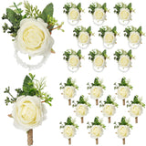 20 Pcs Rose Wrist Corsage And Boutonniere Set Flower Wrist Corsage Wristlet Band Bracelet Bridegroom Men'S Boutonniere Wedding Wristlet Hand Flower For Prom Party Bouquets (White)
