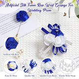 24 Pcs Wrist Corsage And Men'S Boutonniere Set For Wedding Wristlet Corsage Hand Flower For Mother Of Bride, Bridal, Bridesmaid Suit Decorations (Royal Blue)