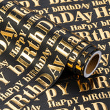3D Kraft Birthday Wrapping Paper Roll - Mini Roll - 17 Inch X 16.5 Feet - Gold And Black Happy Birthday Lettering Design With Embossed Perfect For Holiday, Party Celebration