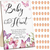 51 Pieces Baby Shower Games Include Wooden Hunt Sign 50 Mini Plastic Baby Shower Games Gender Reveal Party Favors Prizes For Game(Butterfly Style)