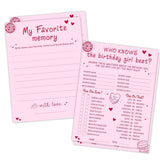Who Knows The Birthday Girl Best & Favorite Memory - 20Pcs Birthday Double-Sided Game Cards - Pink Full Print Birthday Game Cards For Girls - Birthday,Sleepover Party & Acticities Supplies - A01
