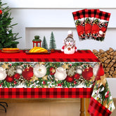 3 Pcs Christmas Tablecloth, 54 X 108 Inch Rectangular Oversize Christmas Ball Tablecloth Set Xmas Ornaments Red Buffalo Plaid Plastic Table Cover For Party Picnic Dinner Kitchen Decor