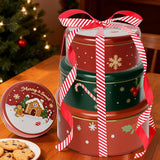 Christmas Cookie Tins With Lids – 3 Pack Holiday Cookie Containers With 16.5Ft Ribbon, Festive Round Metal Nesting Tins For Gift Giving, Baking & Treat Storage