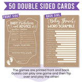 Baby Shower Games For 50 Guests - Predictions & Advice Cards For New Parents, Word Scramble Baby Shower Game, Kraft Babyshower Games For Girl Boy Gender Neutral, Designed In Usa