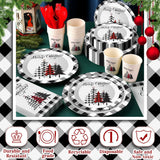 400 Pcs Christmas Dinnerware Set Disposable Christmas Plates And Napkins Set Serve 50 Winter Xmas Paper Dinner Plates Napkins Cup Xmas Party Supplies For Holiday(Black,White,Plaid)