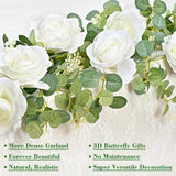 6.6 Ft White Flower Garland With 3D Butterfly, Artificial Eucalyptus Garland With Flowers Fake Rose Vine For Table Centerpiece Wedding Arch Baby Shower Party Room Backdrop Decor