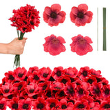 50Pcs Poppy Artificial Flowers Fake Poppies Head With Flower Branch For Veterans Day Remembrance Bouquet Memorial Day Corsages Home Kitchen Floral Wreath Garland Cake Ornaments Decoration (Red)