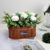 Dining Table Centerpiece Decor - Pre-Made Artificial Flower Arrangement Fake Floral With Wooden Vase For Farmhouse Kitchen Bathroom Living Room Decorations (White)