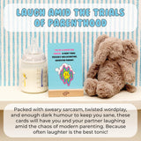 New Parent Gift For Couples - 50 Funny Affirmation Cards For Parenthood - Dark Humor Gifts For New Mom And Dad In Tin Box With Wooden Stand