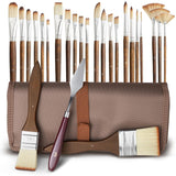 25 Pcs Paint Brush Set For Acrylic Painting,Oil Paint Brushes Soft Elastic Bristles With Excellent Paint Pickup, 2 Flat Brushes, 1 Palette Knife + Fabric Storage Bag