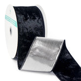 Black Velvet With Silver Metallic Backing Wired Ribbon 2.5 Inch X 10 Yards For Christmas Tree Topper Home Decoration Wreath Gift Wrapping Diy Craft