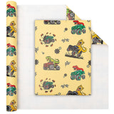 Boys Birthday Wrapping Paper Roll With Cutlines On Back - 17 Inches X 32.8 Feet - Dinosaur Monster Truck Design For Kids Birthday Baby Shower Holiday (1 Roll)