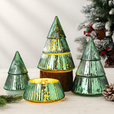 3 Pcs 10 Oz Christmas Tree Glass Candle Jars Mercury Glass Tree Decorative Xmas Empty Green Containers Bulk Refillable Storage For Christmas Holiday Candle Making Tea Biscuits Party Favors