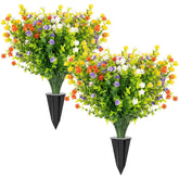 16 Bundles Artificial Flowers For Outdoors, Indoor Fake Plants With Ground Spike For Door Yard Porch Patio Garden Window Box Office Table Kitchen Home Planter Pot Vase Flowerpot Decorations (D)