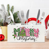 Merry Christmas Kitchen Utensil Holder, Trendy Preppy Xmas Tree Lights Cooking Utensil Holder Wooden Storage Organizer Box For Kitchen Counter, Pink And Green Christmas Decor