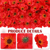 90 Pcs 3.15 Inch Red Poppy Flowers Veterans Day Artificial Poppy Heads Bulk Fake Silk Wicked Party Flowers For Halloween Wicked Trunk Or Treat Decorations Carnival Memorial Day Backdrop Decor