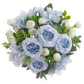 2 Bunches Artificial Peonies Flowers Small Silk Blue Peonies Fake Hydrangea Flowers Arrangements Table Centerpiece Faux Flores For Bridal Wedding Home Decor (2, Blue White)