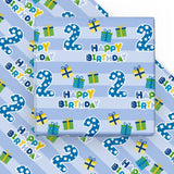 2Nd Birthday Wrapping Paper Sheet - 6 Sheets Blue Happy Birthday With Gift Box Design Folded Flat For Bday, Party, Baby Showers - 19.7 Inch X 27.5 Inch Per Sheet