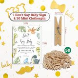 Don'T Say Baby Game For Baby Shower, 50 Wooden Clothespins And One Sign, Cartoon Dinosaur Theme, Pins For Baby Shower Decorations, Gender Reveal Games, Baby Shower Supplies-Bb27
