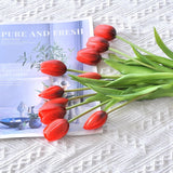 10Pcs Artificial Tulip Flowers Real Touch Latex Tulip Flowers Fake Bouquet Flower Arrangement Central Bouquet Home Office Party Gift Wedding Birthday Garden Shop Decoration (Red)
