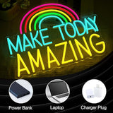 Make Today Amazing Neon Sign Rainbow LED Wall Light USB Dimmable Decor for Bedroom Classroom Café