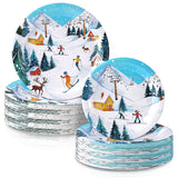 48 Pcs Skiing Paper Plates Set Ski Birthday Party Decorations Include 9" 7" Winter Wonderland Ski Disposable Plates Skier Snow Decorative Dinner Tableware For Christmas Party Supplies