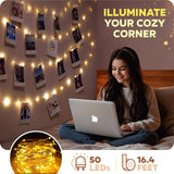 Photo Clips String Light - Warm White Fairy Lights With Clips For Hanging Pictures - Teen Girl Room Decor, Trendy Stuff - Birthday Gift For Any Year Old Tween Girls (50 Led, 16.4 Ft)