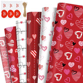12 Sheets Love Wrapping Paper, Red White Heart Wrapping Paper, Gift Wrap Papers With Jute Twine Sticker For Anniversary Wedding Birthday Party Baby Shower Christmas Diy Crafts Gift Packing, 20 X 27 Inch