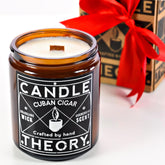 Candle Theory Cuban Cigar Scented Candle For Men 7.6 Oz, Manly Crackling Woodwick Tobacco Candles Scented
